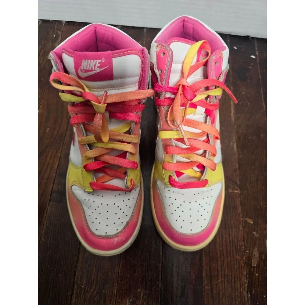 Nike Dunk High GS Rainbow Pink Yellow Sneaker6 Y